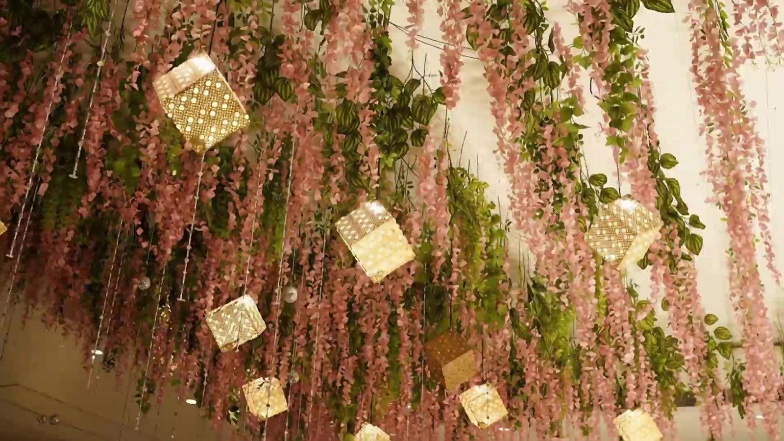 Wisteria floral ceiling canopy at Bika Rangoli, Howrah